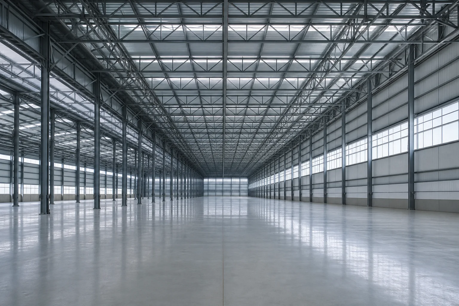 Estrutura interna de galpão industrial fabricada pela Nova Steel